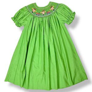 Rosalina Toddler Girls Green Thanksgiving Fall Scarecrow Smocked Dress 4T